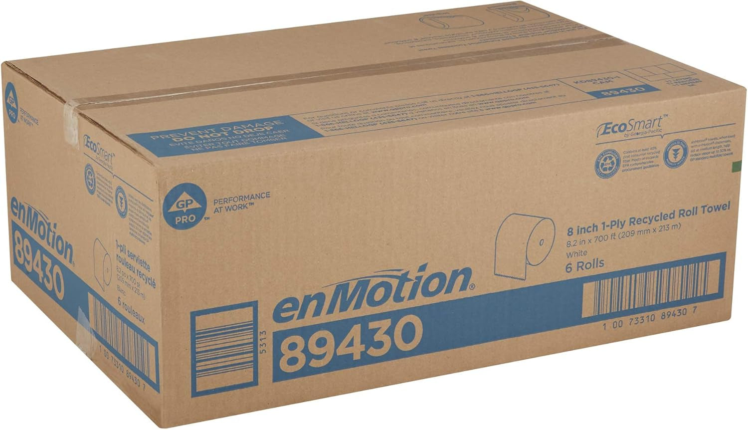Enmotion 8" Recycled Paper Towel Rolls by GP PRO, White, 700 Feet per Roll, 6 Bulk Paper Towel Rolls per Case, 89430