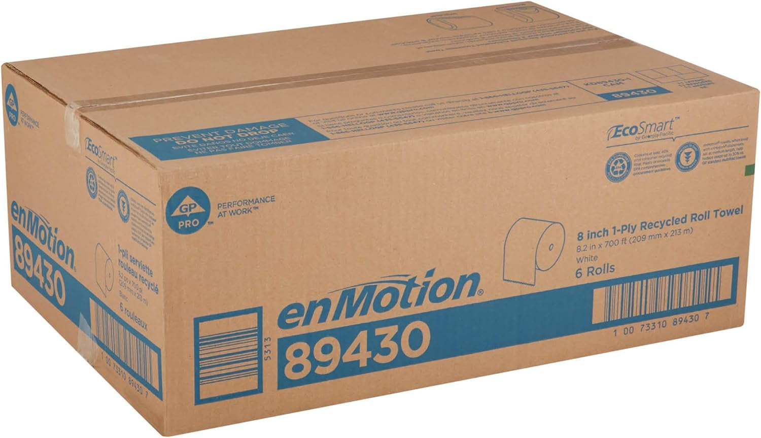 Enmotion 8" Recycled Paper Towel Rolls by GP PRO, White, 700 Feet per Roll, 6 Bulk Paper Towel Rolls per Case, 89430