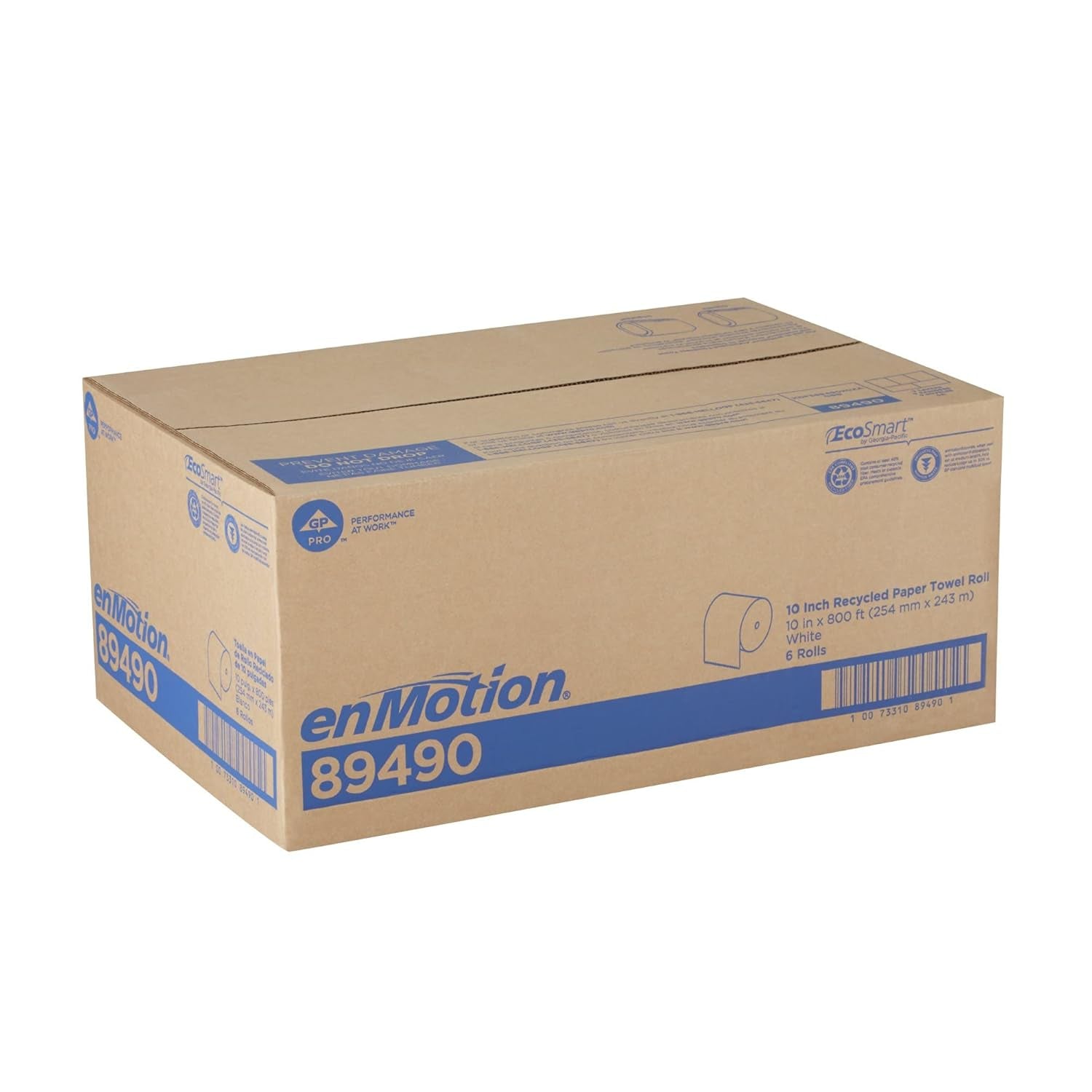 Enmotion 10" Recycled Paper Towel Rolls by GP PRO, White, 800 Feet per Roll, 6 Bulk Paper Towel Rolls per Case, 89490