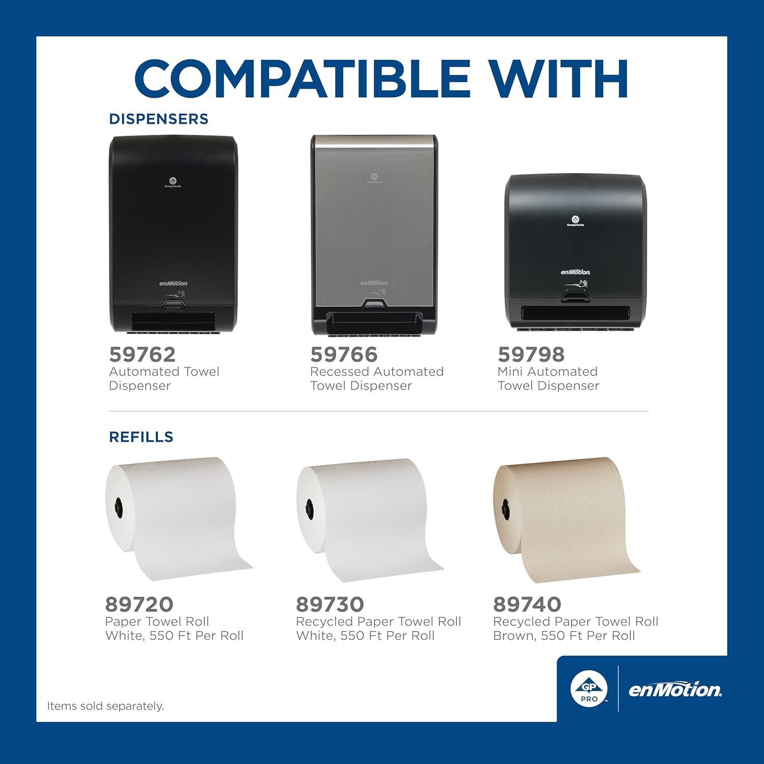 Enmotion Flex 8" Paper Towel Rolls by GP PRO, White, 550 Feet per Roll, 6 Bulk Paper Towel Rolls per Case, 89720