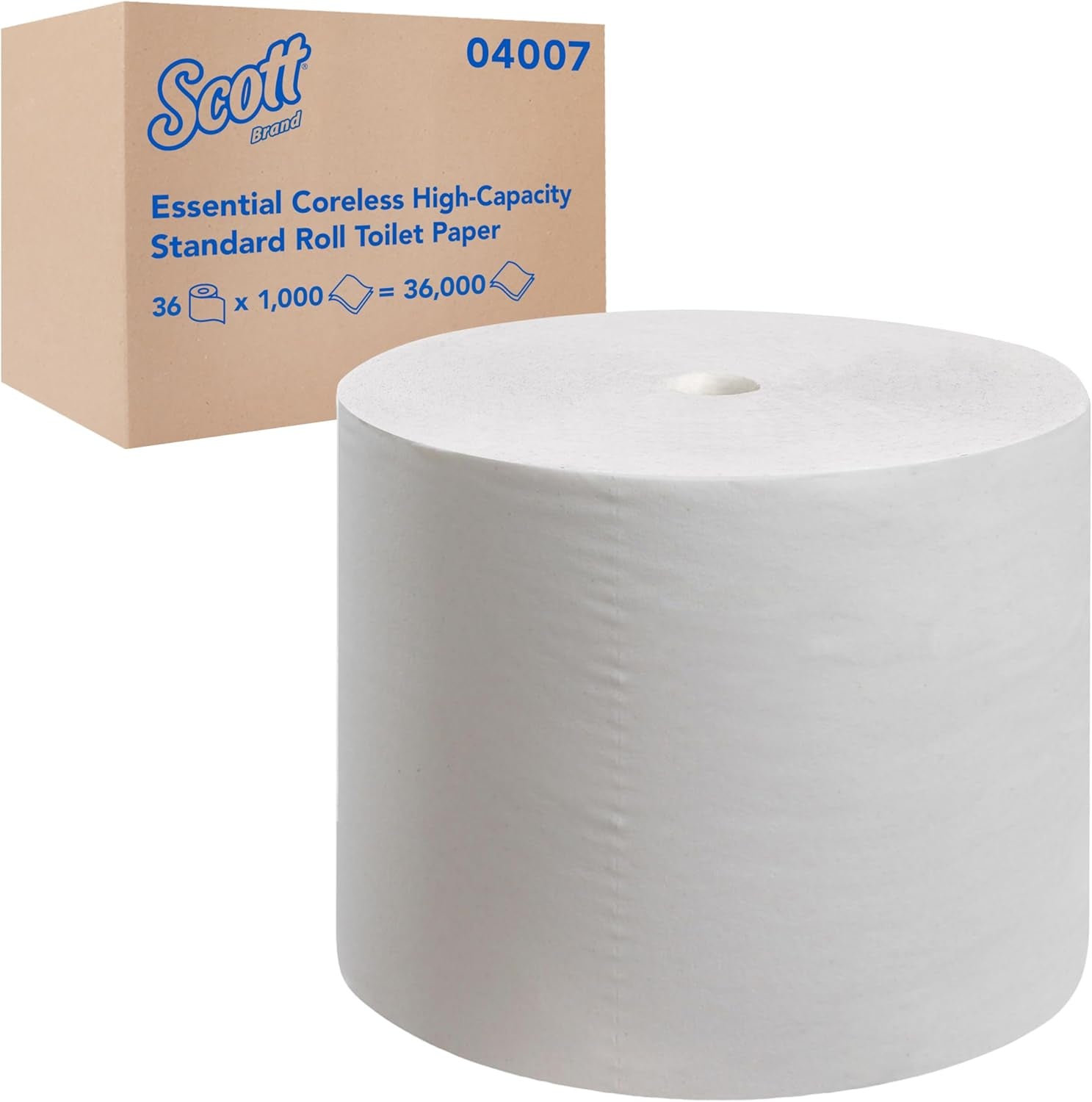 Essential Coreless High-Capacity Standard Roll Toilet Paper, Bulk (04007), 2-Ply, White (36 Rolls of 1,000 Sheets, 36,000 Sheet Total)