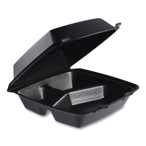Dart Insulated Foam Hinged Lid Containers, 3 Compartments, 7.96 x 3.2 x 8.36, Black, Foam, 200/Carton (85HTB3R)