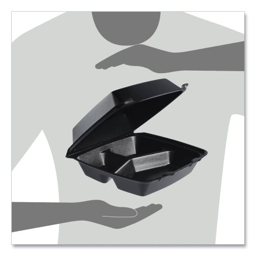 Dart Insulated Foam Hinged Lid Containers, 3 Compartments, 7.96 x 3.2 x 8.36, Black, Foam, 200/Carton (85HTB3R)