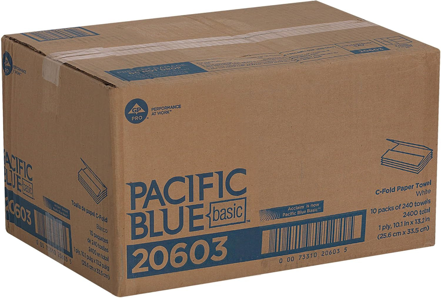 Pacific Blue Basic, 1-Ply C-Fold Paper Towels by GP PRO, White, 20603, 2,400 Towels/Pack,10 Packs/Case
