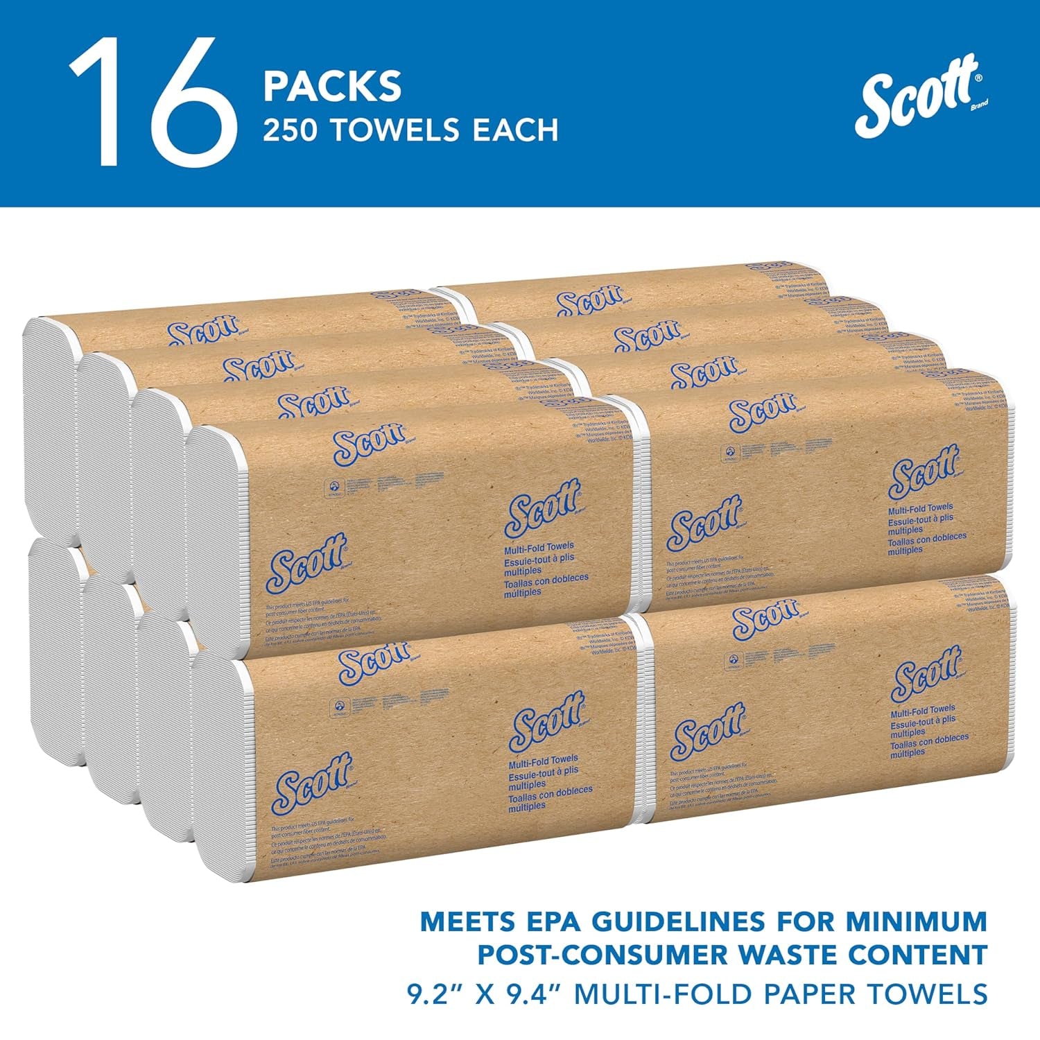Universal Multifold Paper Towels, Bulk (01804), Absorbency Pockets, White, 9.2'X9.4' Towel, Compressed (250 Sheets/Pack, 16 Packs/Case, 4,000 Sheet Total)