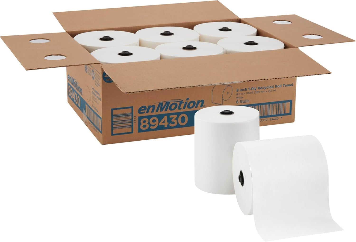 Enmotion 8" Recycled Paper Towel Rolls by GP PRO, White, 700 Feet per Roll, 6 Bulk Paper Towel Rolls per Case, 89430