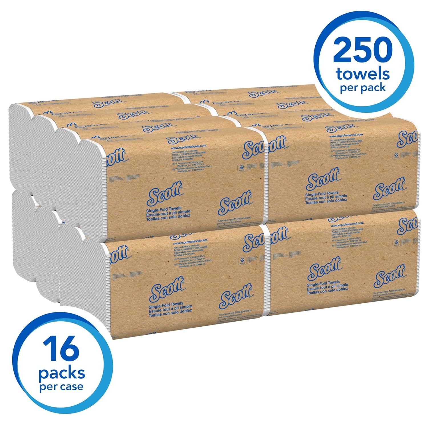 Essential Single-Fold Paper Towels, Bulk (01700), White (250 Sheets/Pack, 16 Packs/Case, 4,000 Sheet Total)