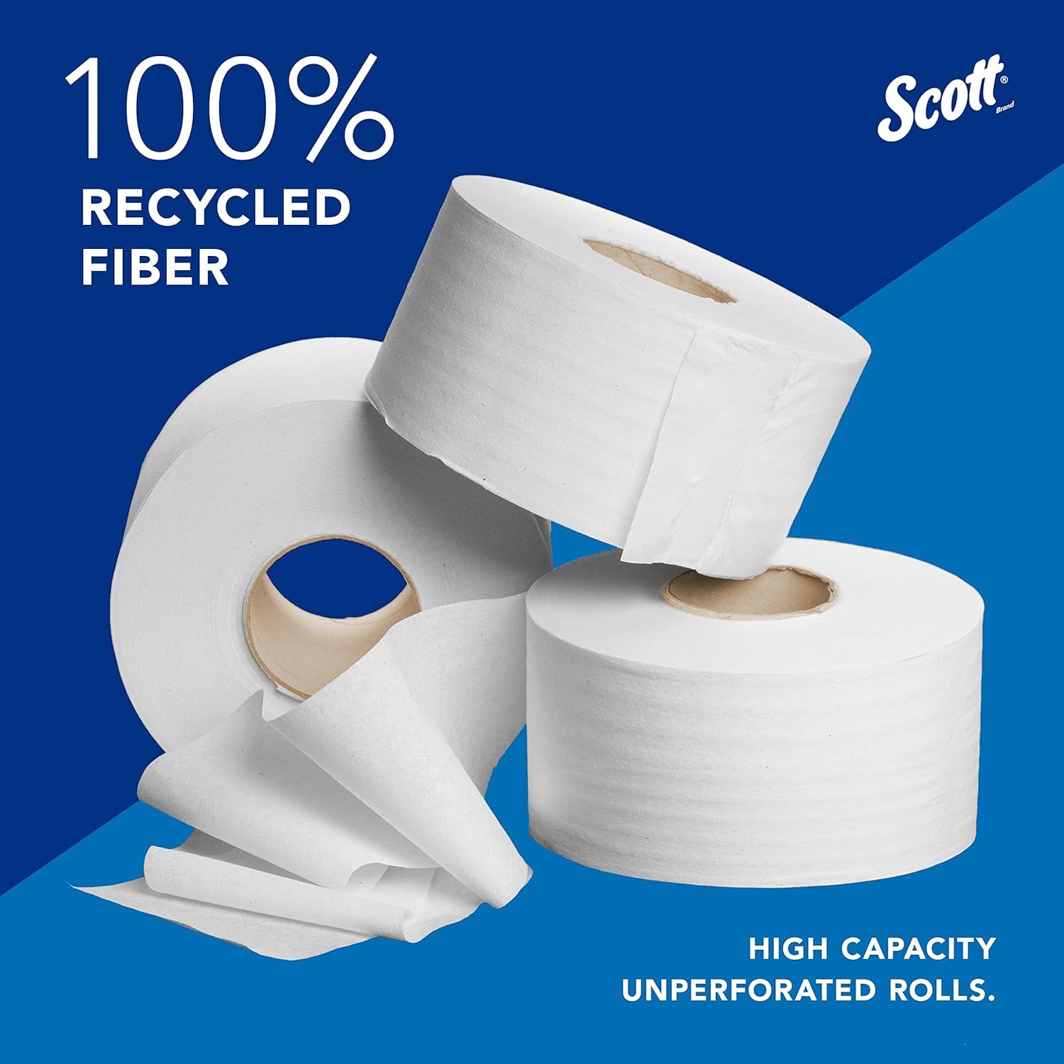 100% Recycled Fiber High-Capacity Jumbo Roll Bulk Toilet Paper (67805), 2-Ply, White, Non-Perforated (12 Rolls at 1,000' Each, 12,000'/Case)