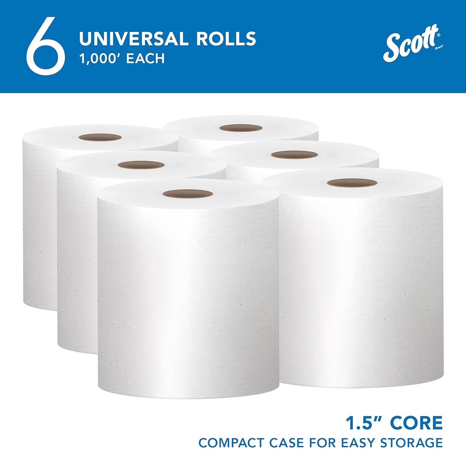 Professional Essential Universal High-Capacity Hard Roll Paper Towels, Bulk (01005), 8" Long, 1.5" Core, Absorbency Pockets, White (6 Rolls at 1,000' Each, 6,000'/Case)