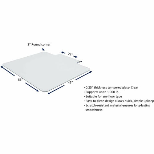 Lorell Tempered Glass Chairmat with Lip Hardwood Floor, Carpet53" Width x 45" Depth - Lip Size 6" Length x 23" Width - Tempered Glass - Clear - 1 Each (LLR82837)