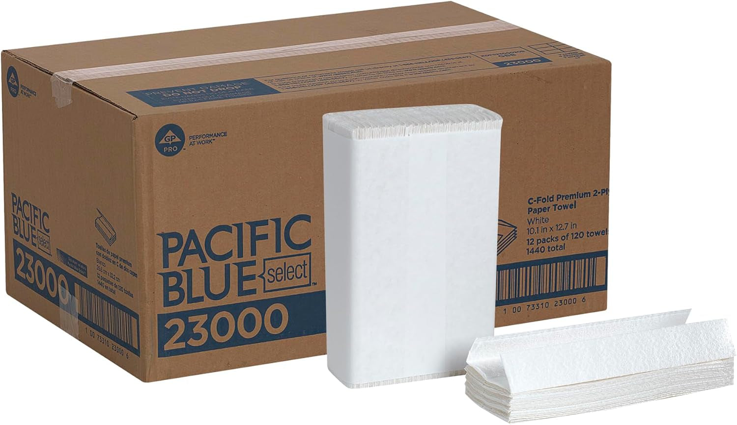 Blue Select Premium 2-Ply C-Fold Paper Towels by PRO , White, 23000, 120 Towels per Pack, 12 Packs per Case