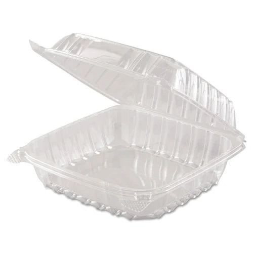 Dart ClearSeal Hinged-Lid Plastic Containers, 8.3 x 8.3 x 3, Clear, Plastic, 250/Carton (C90PST1)