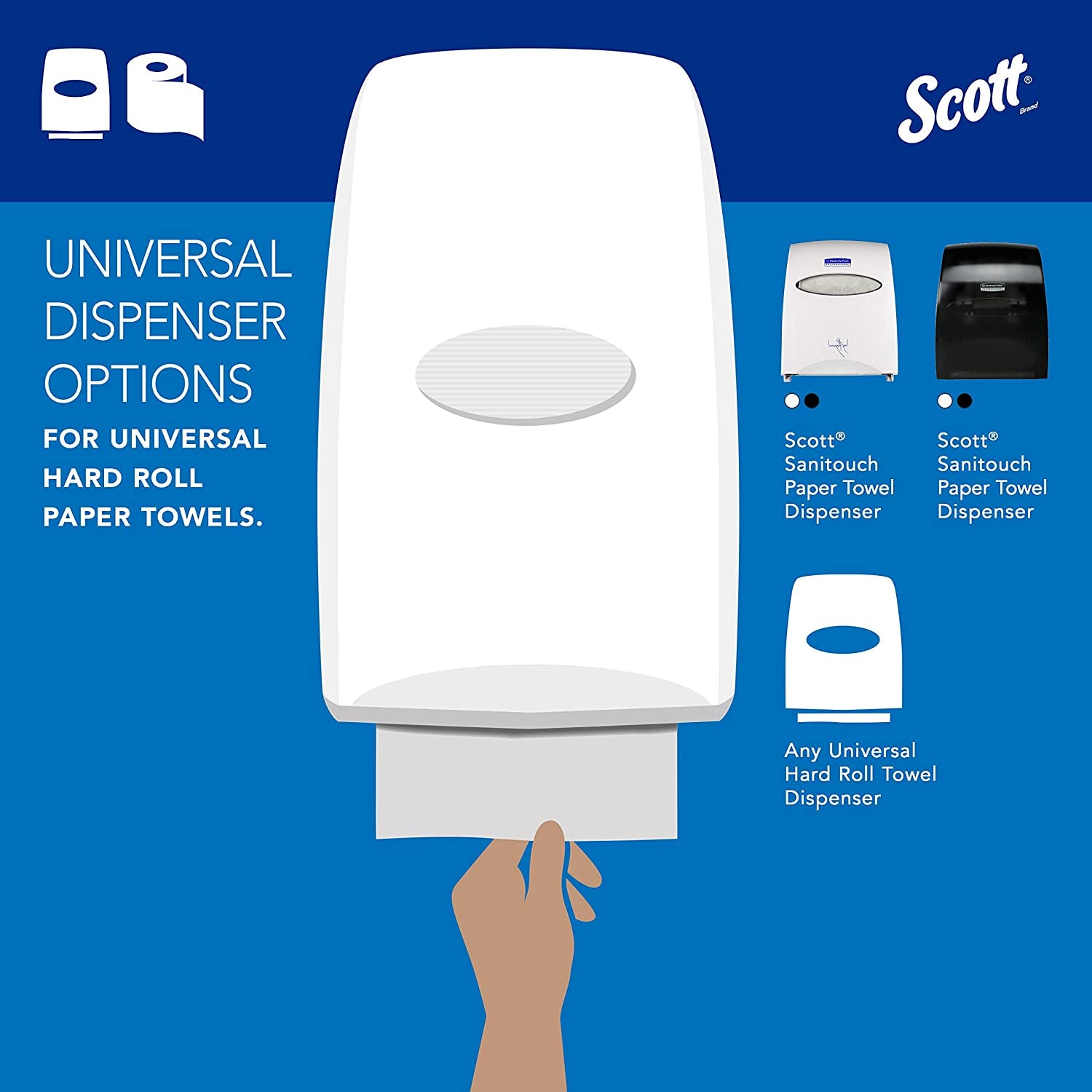 Professional Essential Universal High-Capacity Hard Roll Paper Towels, Bulk (01005), 8" Long, 1.5" Core, Absorbency Pockets, White (6 Rolls at 1,000' Each, 6,000'/Case)