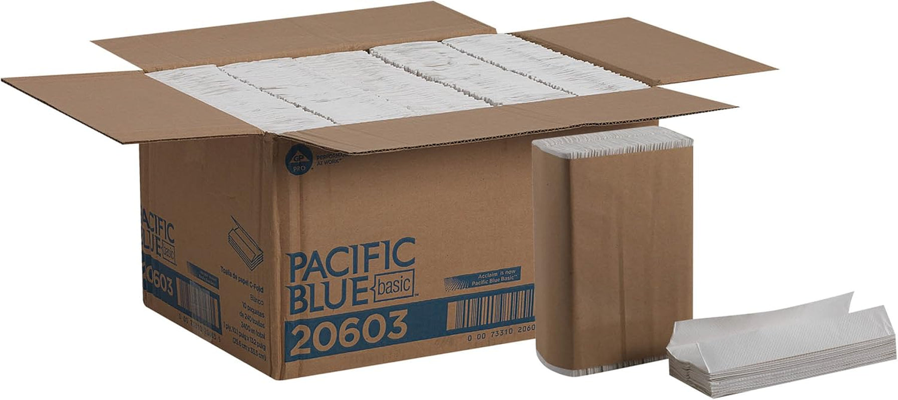 Pacific Blue Basic, 1-Ply C-Fold Paper Towels by GP PRO, White, 20603, 2,400 Towels/Pack,10 Packs/Case