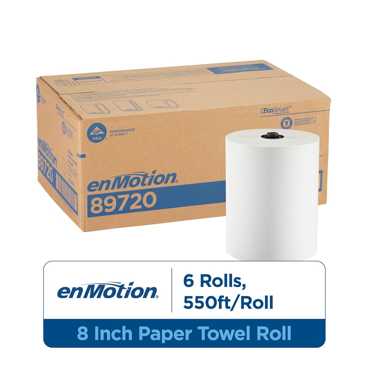 Enmotion Flex 8" Paper Towel Rolls by GP PRO, White, 550 Feet per Roll, 6 Bulk Paper Towel Rolls per Case, 89720