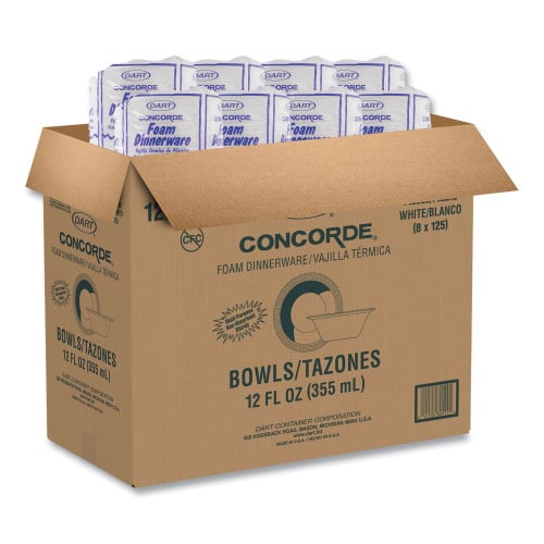 Dart Concorde Foam Bowl, 10, 12 oz, White, 125/Pack, 8 Packs/Carton (12BWWCR)