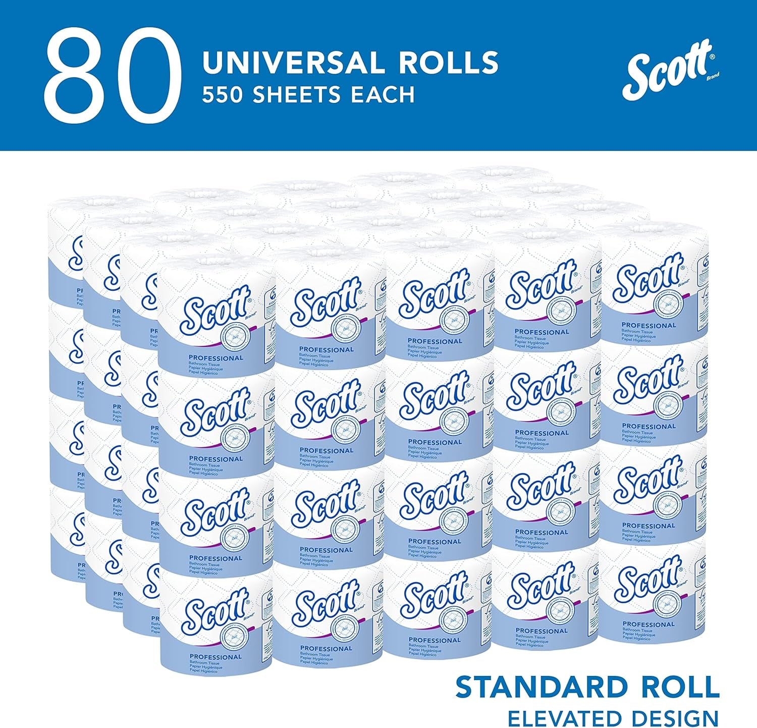 Standard Roll Bulk Toilet Paper (04460), 2-Ply, Elevated Design, White, Individually Wrapped (80 Rolls of 550 Sheets, 44,000 Sheet Total)