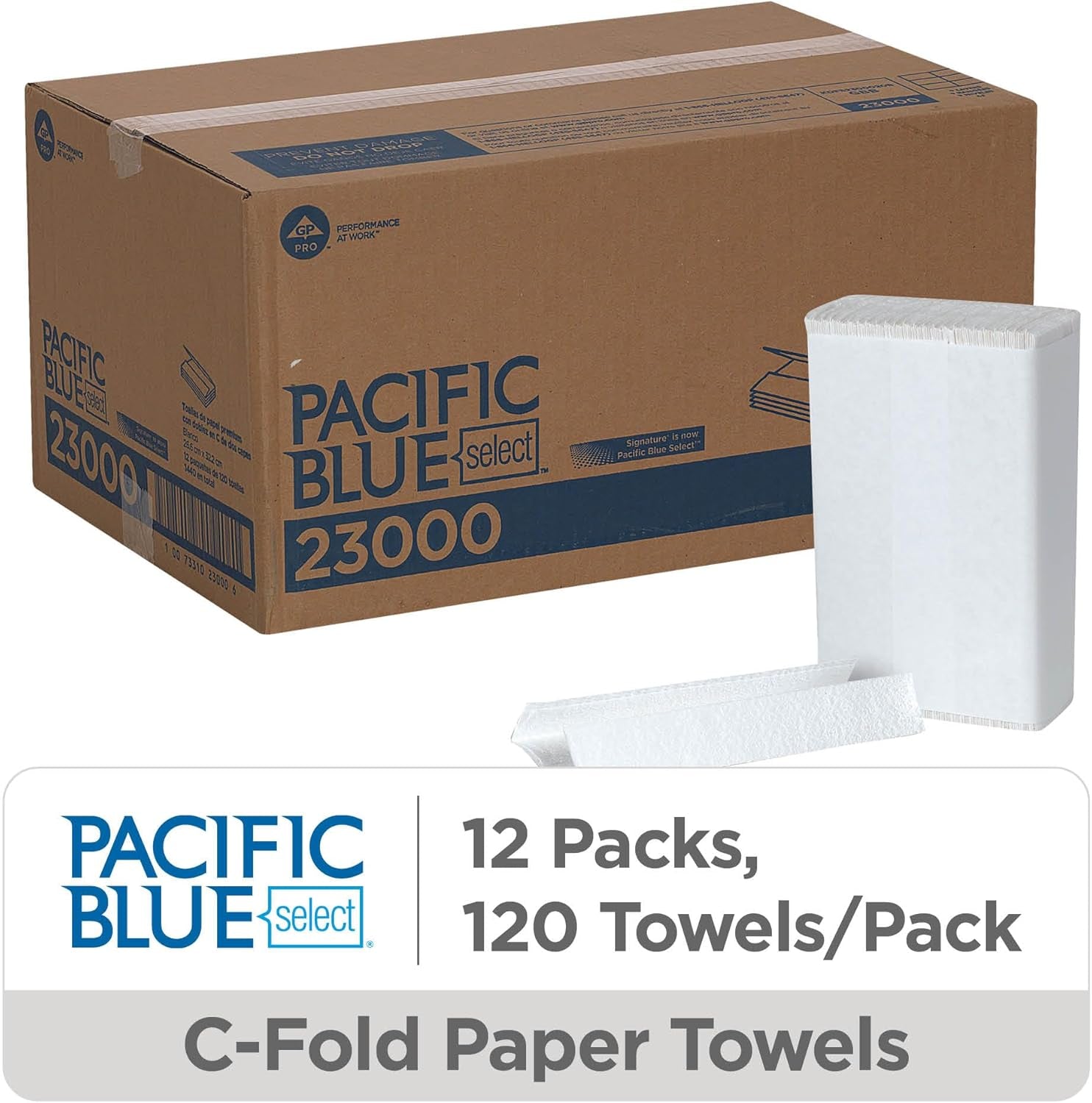 Blue Select Premium 2-Ply C-Fold Paper Towels by PRO , White, 23000, 120 Towels per Pack, 12 Packs per Case